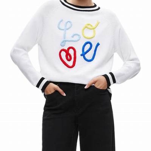 Alice + Olivia Alina Crochet Love Raglan Pullover Sweater Medium New Condition! - Picture 1 of 3